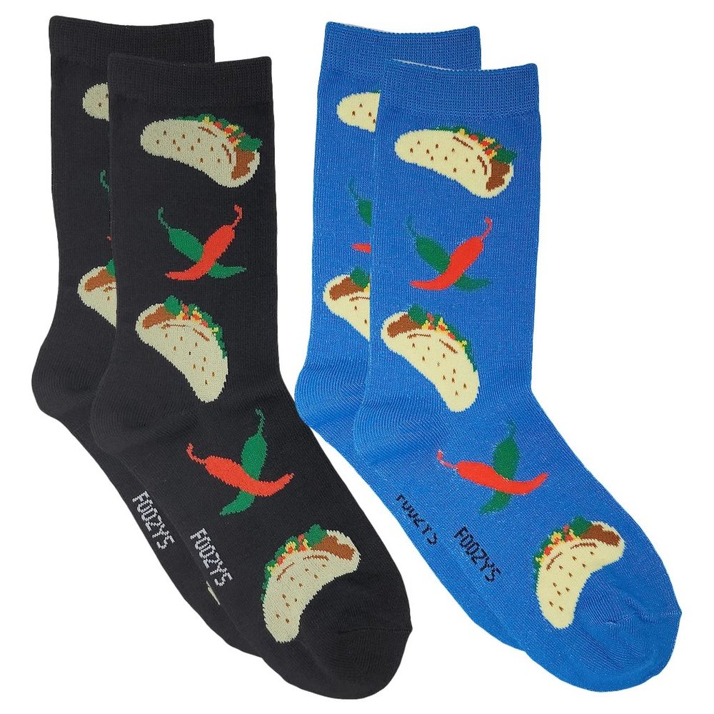 Taco Time Chile Spicy Bell Pepper Tacos Mexican Food Foozys Socks 2 Pair Women's